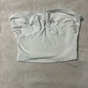 White Strapless Ribbed Top